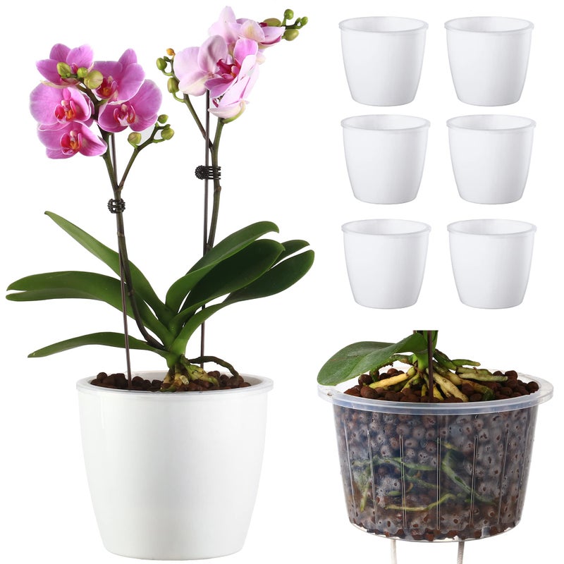 DEELF OUTLET 6 Pack 6.7" Self-Watering Planters Flower Pots for Indoor Garden Devil's Ivy, African Violet, Ocean Spider Plant, Orchid, White Color - Image 1